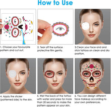 Halloween Face Tattoos, 8 Kits Day of the Dead Sugar Skull Temporary Tattoos, Scary Face Makeup for Masquerade and Parties