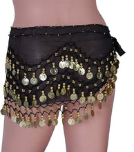 Belly Dance Hip Scarf Wrap Belt Wave Dangling Skirts Wrap with Chiffon Dangling Belly Dance Waist Costume Belt for Women Girls Black