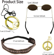 DMQ Hippie Costume Set, Includes Retro Round Sunglasses Peace Sign Necklace Peace Sign Earrings Bohemia Headband, 70s accessories for women Hippie Party Supplies