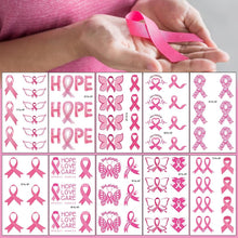 Pink Ribbon Temporary Tattoos,10 Sheets Fake Waterproof Breast Cancer Awareness Tattoo Stickers for Women Girls Party Fundraising Event