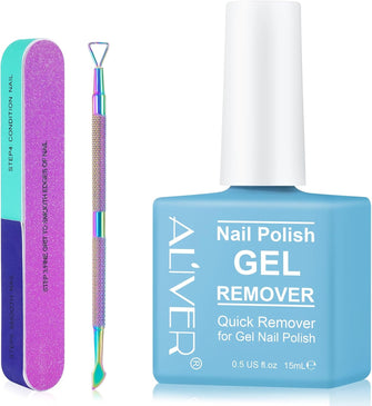 Gel Nail Polish Remover, Gel Polish Remover - Quick & Easy Remove in 3-5 Mins, Gel Remover with Gel Polish Scraper and Nail File, No Damage To Nails