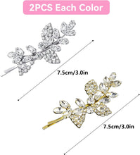 4 Pack Diamante Hair Clips, Rhinestone Wedding Hair Clips Leaf Design Silver Hair Clips Hair Barrettes Wedding Guest Hair Accessories(Gold, Silver)