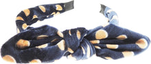 Ladies Soft Velvet Evening Winter Bow Headband Alice Band (Navy Beige Polka Dot)