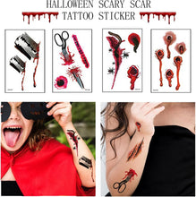 10 Sheets Halloween Scar Tattoos Stickers with Fake Scab Blood,Wound,Zombie Scar,Halloween Face Stickers, for Halloween Party Makeup Prop and Cosplay Halloween Party Game for Party Bag Fillers