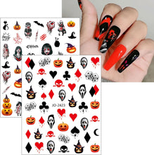 JMEOWIO 12 Sheets Halloween Nail Art Stickers Decals Self-Adhesive Skull Cute Horror Ghost Pumpkin Pink Nail Supplies Nail Art Design Decoration Accessories