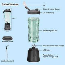 600ml Portable Blender USB Rechargeable, TOPESCT Waterproof Personal Blender for Shakes and Smoothies, 270W Strong Cutting Power with 6pcs 3D Blades for Travel, Office & Sports (Black)