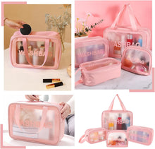 4 Pcs Clear Toiletry Bag, Waterproof Clear Plastic Cosmetic Makeup Bags Transparent Travel Wash Bag for Women and Girls (Pink)