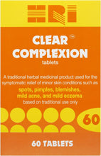 HRI Clear Complexion Tablets. Natural Active Herbs to Relieve Mild Skin Conditions. for The Treatment of Mild Acne, Spots, Pimples, Blemishes, Mild Eczema. 60 Tablets