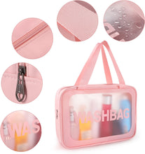 4 Pcs Clear Toiletry Bag, Waterproof Clear Plastic Cosmetic Makeup Bags Transparent Travel Wash Bag for Women and Girls (Pink)