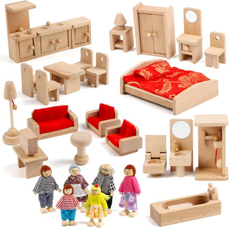 KABENFIS 5 Set Dollhouse Furniture Accessories with a family of 6 dolls Decoration Pretend Play Toys for girls boys