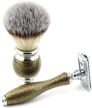 Haryali London Shaving Kit - 5 Pc Antique Shaving Kit - Double Edge Safety Razor - Silver tip Synthetic Shaving Brush - Shaving Bowl - Shaving Soap - Alum - Gold Color Shaving Set as Gift Set