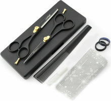 Haryali London Black Hairdressers Professional 6 Inch Hairdressing Barber Scissors Set Texturing Thinning Hair Cutting Shears With Adjustable Screw Comes in Presentation Case