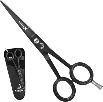 KIMEX LONDON Professional Hairdressing Scissors - Sharp Blade Barber Scissors - Stainless Steel Hair Scissors - Round Tip Hairdresser Scissor with Leather Cover - 6 inch Hair Shears (Black)