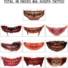 10 Halloween Zombie Makeup Kit Accessories Tattoos,Halloween Vampire Clown Horror Big Mouth Wound Smile Lip Tattoo Stickers,Halloween Make Up Scars and Wounds Waterproof Women Men Face Tattoos