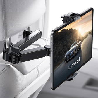 Lamicall Car Headrest Tablet Mount - [Aluminium Arm] 2024 Adjustable Car Tablet Holder, 360 Rotating Backseat Mount for Kids, for 2024 iPad Pro 13, Air 6, Mini, Tab, Phones, 4.7-13 Device - Black
