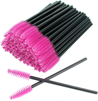 50 PCS Disposable Eyelash Brushes Mascara Wands Eye Lash Eyebrow Applicator Cosmetic Makeup Brush Tool Kits (black-rose)