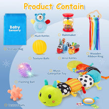 Joyreal Baby Toys 0-6 Months, 10pcs Newborn Sensory Toys Set, Baby Musical Caterpillar Toys, Rattles, Ribbons, Baby Essentials Baby Sensory Box, Newborn Baby Gifts for 3 6 9 12 Months