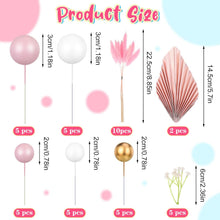FRIUSATE 40 Pcs Flower Cake Toppers Decorations, Gold Palm Leaves Cake Topper, Ball Cake Insert Decoration For Baby Shower Diy Birthday Party Wedding Valentine's Day