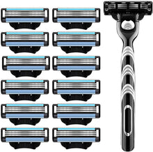 Manual Shaver, Professional Barber Beard Razor with 12PCS Razor Blades, Double Lubrication Strip Elastic Sensor Men Blade for Home