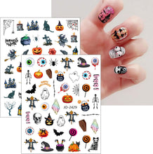 JMEOWIO 12 Sheets Halloween Nail Art Stickers Decals Self-Adhesive Skull Cute Horror Ghost Pumpkin Pink Nail Supplies Nail Art Design Decoration Accessories