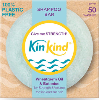 KinKind Give me STRENGTH! Shampoo bar. Volume for fine & flat hair. Ideal for anti hair loss. Rosemary Oil & Wheatgerm Oil. Up to 50 washes. Vegan. UK made. 50g