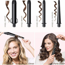 6 In1 Curling Wand Iron-Curly Curling Iron Set with Different Accessories, Hair Curlers Wand Tourmaline Ceramic Anti-Static Coating Corrugated Iron, LCD Display, Heat Resistant Glove and 2 Clips