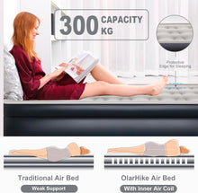 OlarHike Inflatable Mattress, Air Bed Double with Built-in Electric Pump, King Size Blow Up Self Inflating Guest Airbed with Flocked Surface for Camping or Home Use, 190cm L x 140cm W x 46cm H(Black)