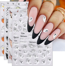 JMEOWIO 3D Embossed Halloween Nail Art Stickers Decals Self-Adhesive 5D Skull Horror Ghost Heart Nail Supplies Nail Art Design Decoration Accessories 4 Sheets