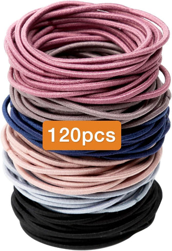 120 PCS Elastic Hair Bands, 2mm Hair Ties Elastic Bobbles Hairbands Ponytail Holders No Metal Gentle Hair Bands for Women Girls Kids