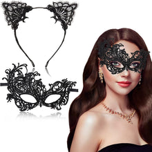 Aidi Catwoman Ears and Mask, Lace Cat Ears Headband Cat Mask and Cat Ears Headband for Women, Masquerade Masks catwoman costume accessories for Costume Make Up Party