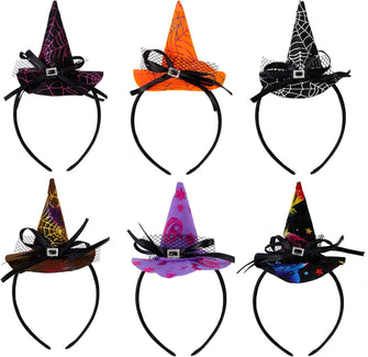 Halloween Headbands 6Pcs Witch Hat Headband Skeleton Pumpkin Headband Black Hair Headband Costume Dress Up Hair Accessories for Girls Women Halloween Party,Masquerade Festive Decoration Headdress