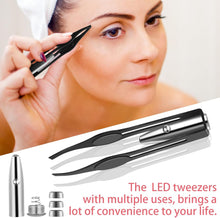 2 Pieces Tweezers with LED Light Hair Removal Lighted Tweezers Makeup Tweezers with Light Tools for Men Women Precision Eyebrow Eyelash Hair Removal Tweezers Stainless Steel Tweezers, Black, Red