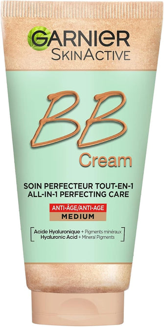 Garnier SkinActive BB Cream, Anti-Age Medium, Tinted Moisturiser SPF25, Softens Fine Lines and Firms Skin with Hyaluronic Acid and Mineral Pigments, Medium, 50 ml (Pack of 1)