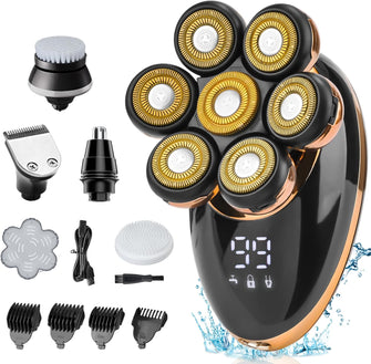 Head Shavers for Men, 7D Electric Head Shaver for Bald Men, 6-in-1 Wet & Dry Waterproof Razor Shavers for Face & Head, Rechargeable Bald Head Shaver Men's Grooming Kit with Beard/Nose Trimmer