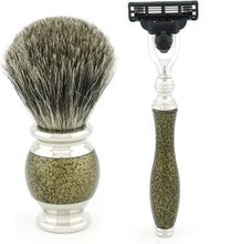 Haryali London Shaving Kit - 6pcs Gold antique - Shaving Set - Badger Shaving Brush - 3 edge Shaving Blade Shaving Razor - Shaving Stand - Shaving Soap - Shaving Bowl - Alum Stick