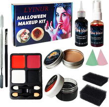 LYINUR Halloween Special Effects Make Up Kit, SFX Makeup Kit, Zombie and Vampire Makeup Set -Fake Blood Scar Wax Face Paint Blood Spray Scraper Makeup Sponges for Halloween Cosplay Make Up