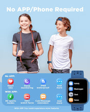 BIGGERFIVE Kids Smart Watch, 1.8" Fitness Watch Pedometer, Heart Rate, Sleep Tracker, IP68 Waterproof, Calorie Step Counter, Puzzle Games with/without APP for Girls Boys Teens 5-16, Blue