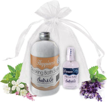 Happiness & Dream - Aromatherapy Bath Salts & Pillow Spray Gift Set - Packaged in Organza Bag - Orange, Neroli, Ylang ylang, Rose oils by Salts & Co