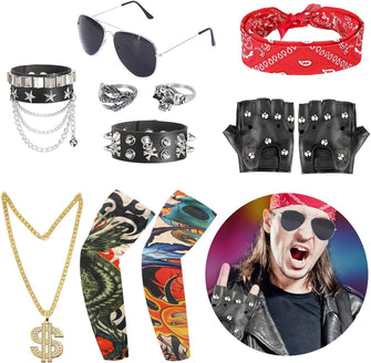 FASBET 11Pcs Rock Star Heavy Metal Set Rock Star Fancy Dress Kids Punk Accessories Rockstar Accessories Kids Rockstar Fancy Dress Kids Rock Star Costume Boys and Girls Rockstar Costume