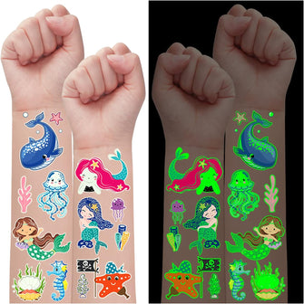 Leesgel 230 Styles Glow Kids Tattoos, Temporary Tattoos for Kids with Shark Mermaid Fake Tattoo Stickers, Toys Gifts for Girls Party Bag Fillers Ocean Under the Sea Mermaid Party Decorations Favors