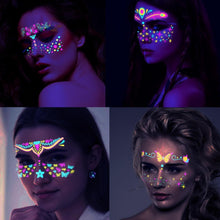 Glow in the Dark Temporary Tattoos Face Stickers Festival Glitter Neon Accessories 8Pcs Fake Tattoo Self Adhesive Waterproof Sticker Makeup Party