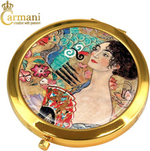 CARMANI Gustav Klimt 'Lady with Fan' Pocket Mirror, Gold Plated Bronze Make-up, Compact, Travel Mirror