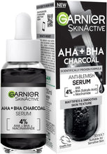 Garnier Skinactive 4% AHA + BHA (Salicylic Acid) & Niacinamide Charcoal Serum, Resurface & Smooth Skin Texture, Improve Appearance Of Marks & Blemishes, Suitable for Sensitive Skin, 30ml