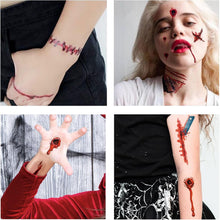 10 Sheets Halloween Scar Tattoos Stickers with Fake Scab Blood,Wound,Zombie Scar,Halloween Face Stickers, for Halloween Party Makeup Prop and Cosplay Halloween Party Game for Party Bag Fillers