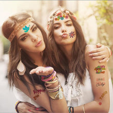 10 Sheets Hippie Temporary Tattoos, Trendy Hippie Flower Tattoo Sticker Face Tattoos, Love and Peace Sign Temporary Tattoo for Hippie Party Vacation Summer Pool BeachBoys Girls Adults