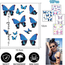 18 Sheet Temporary Tattoos for Kids, 180+ Styles Glitter Temporary Tattoo Stickers with Wings Butterfly Flowers Mermaid, Cute Face Body Shiny Tattoos Toys Gifts for Kids Birthday, Party Bag Fillers