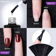 Kanorine Base and Top Coat Gel Nail Polish Set, UV LED Soak Off Gel Nail Polish No Wipe Top Coat Base Coat, Gel Nail Varnish Lacquer Manicure Nail Salon Set,Glossy Shine Long Lasting 10mlx2