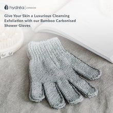 Hydrea London Exfoliating Gloves - Carbonised Bamboo Face Exfoliator & Body Scrubber for Men & Women - Deep-Cleansing & Smoothing Shower Mitt Exfoliant - Charcoal Facial Bath Scrub for Skincare