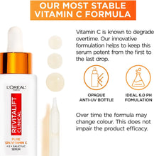 L'Oral Paris Revitalift Clinical 12% Pure Vitamin C Brightening Serum for Face, Powerful Antioxidant Protection, Brighter & Smoother Skin, includes Hyaluronic Acid, Salicylic Acid, Vitamin C