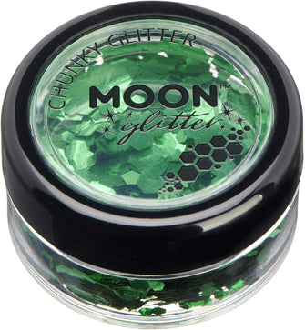 Classic Chunky Glitter by Moon Glitter - Green - Cosmetic Festival Makeup Glitter for Face, Body, Nails, Hair, Lips - 3g